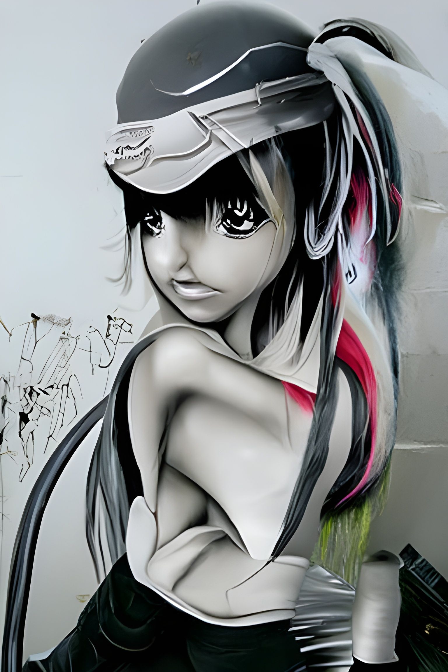 manga style, anime girl, anime, hyperrealism, graffiti, airbrush art, pixel art