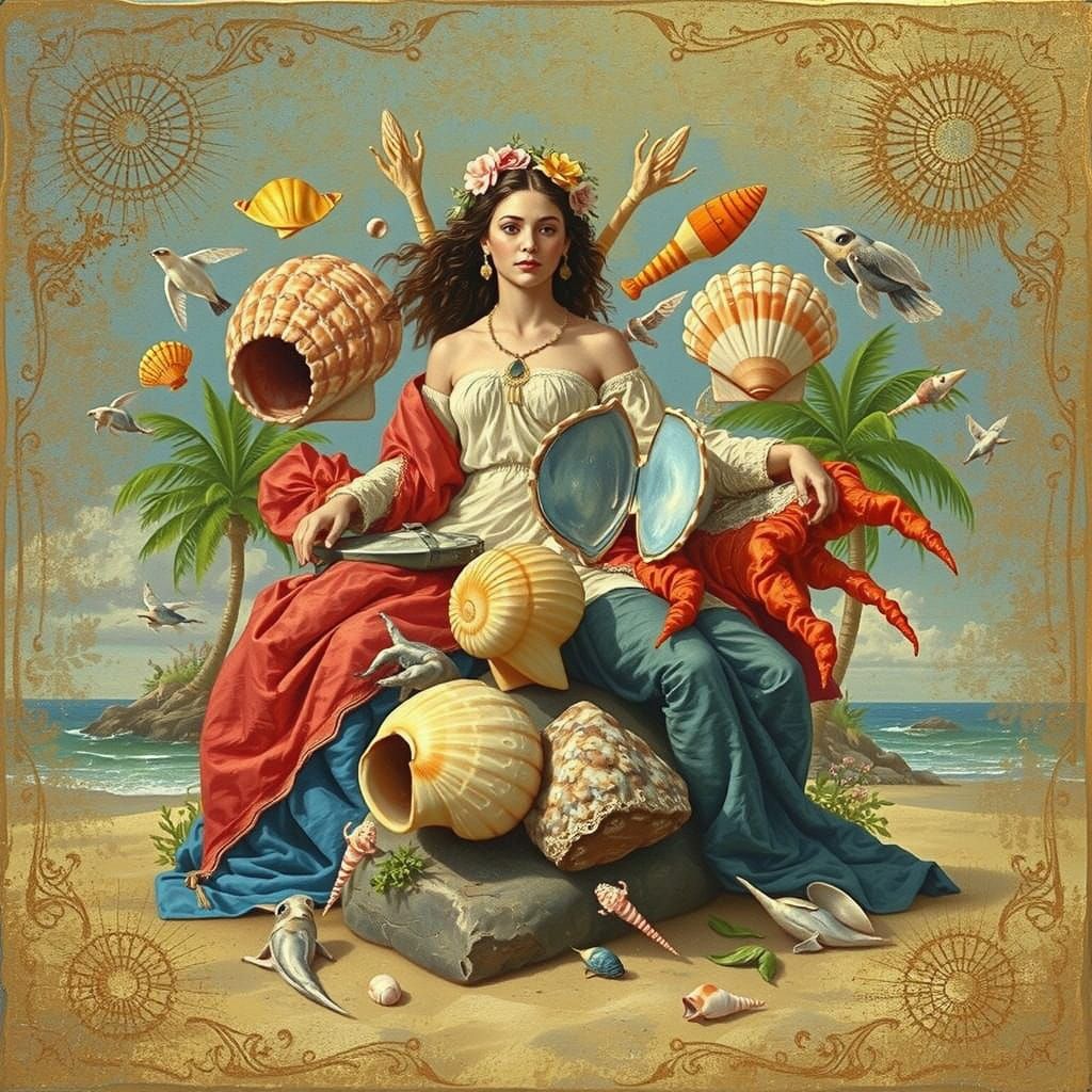 Hyperrealistic Beach Scene with Palm Trees and Ocean Waves