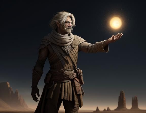 Bullywug Spellcaster in Desert Wasteland, Fantasy Art