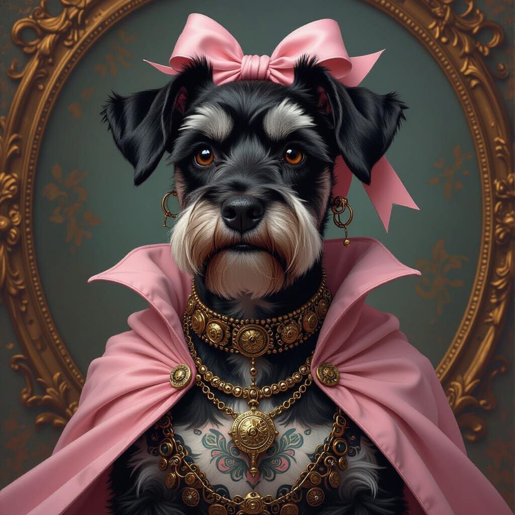 Steampunk Schnauzer with Tattoos in Matte Painting Style