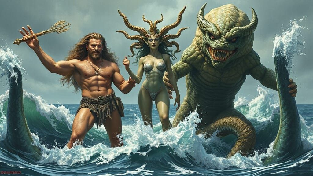 The Gorgon Sisters with Phorcys and Ceto in Photorealistic S...