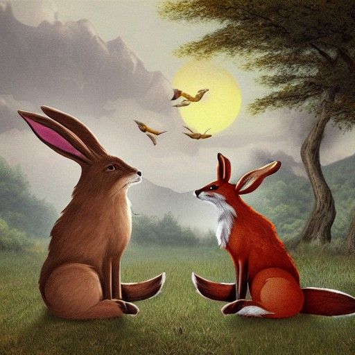 Fox and Rabbit in Love: Matte Painting