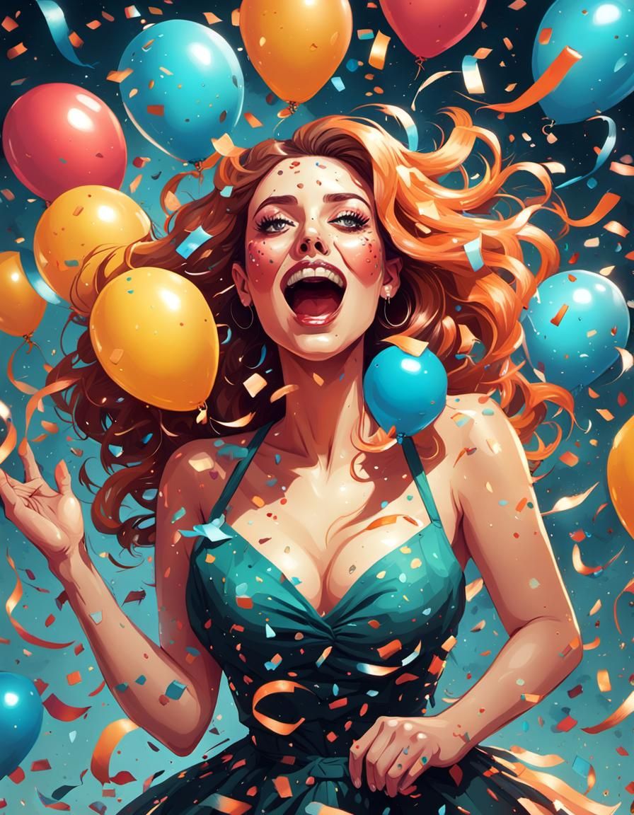 Exuberant Celebration in Surreal Digital Art Style