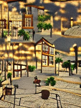 Early 20th Century Town Square at Sunset