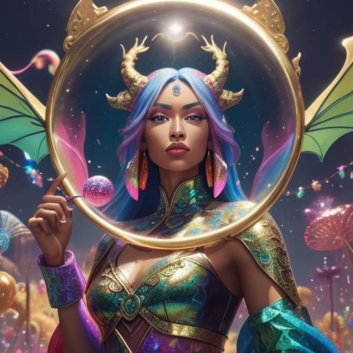 Rainbow Dragon Serpent Woman in Candy Art Style