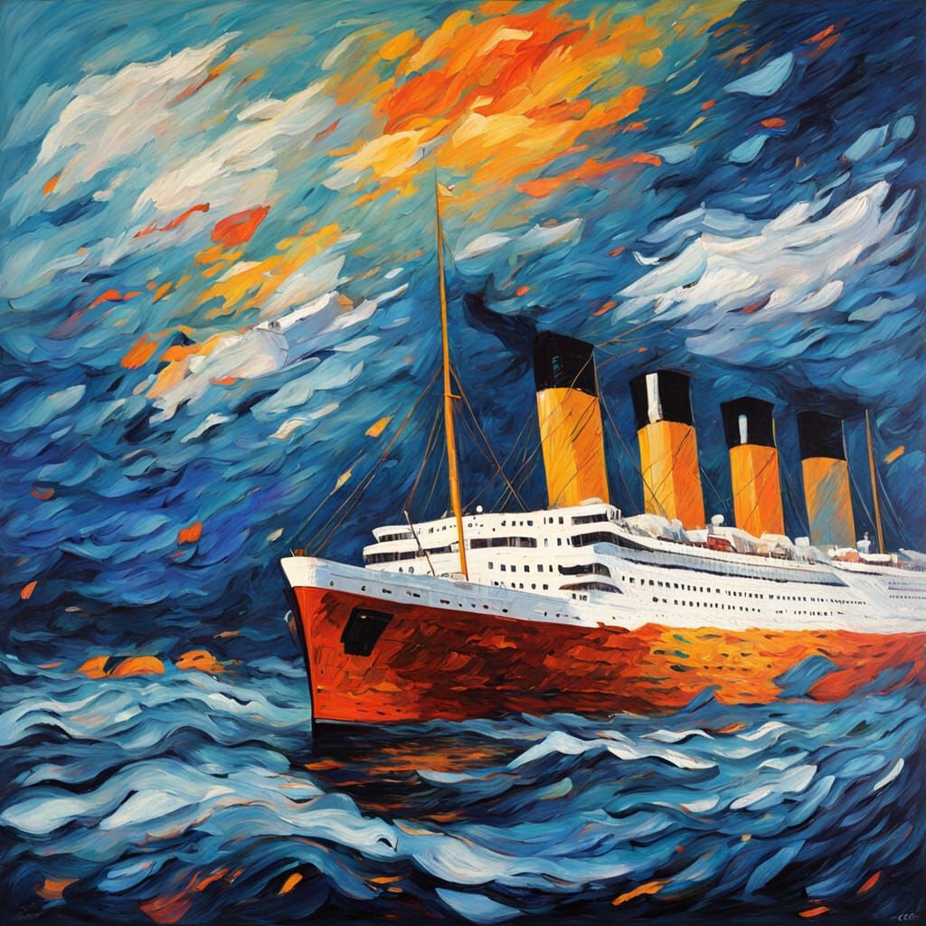 Neo-Impressionist Oil Painting of the R.M.S. Titanic