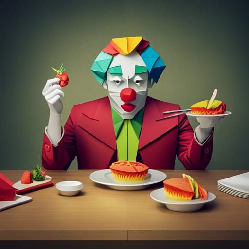Dinner with Clown in Origami Papercraft Style