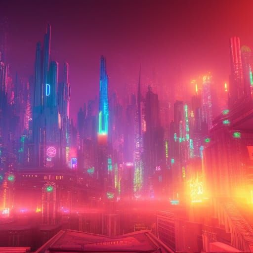 Neon Cityscape Concept Art in Deep Color