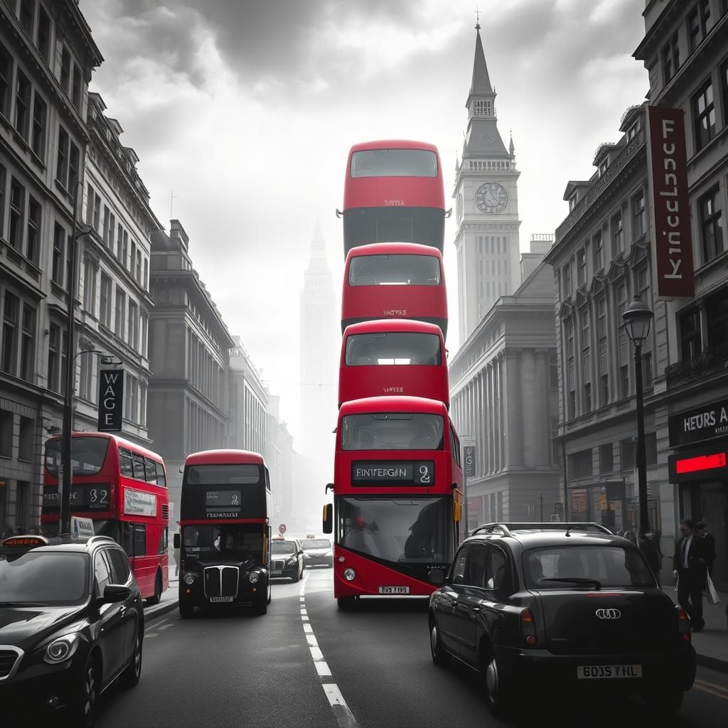 Surreal London Street Scene in Noir Style