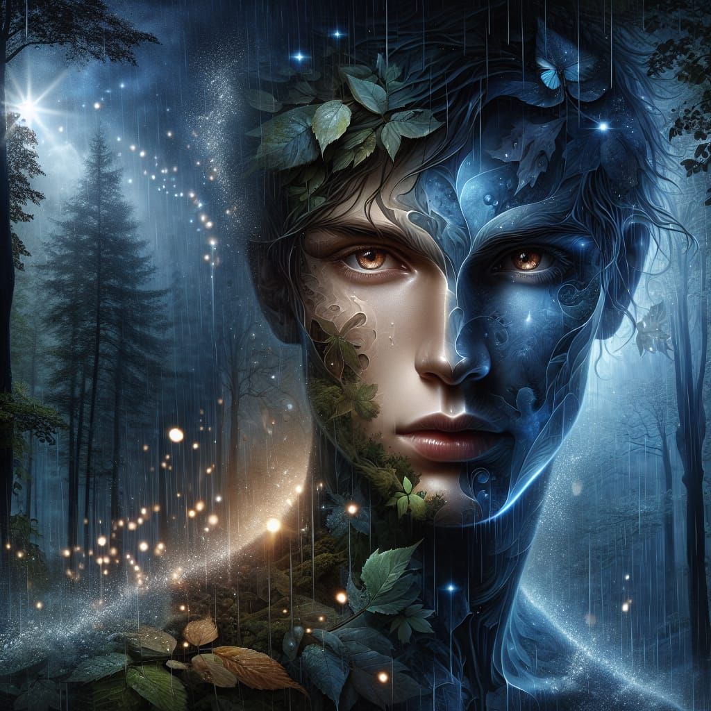 Mysterious Figure Kay in Moonlit Forest After Rain