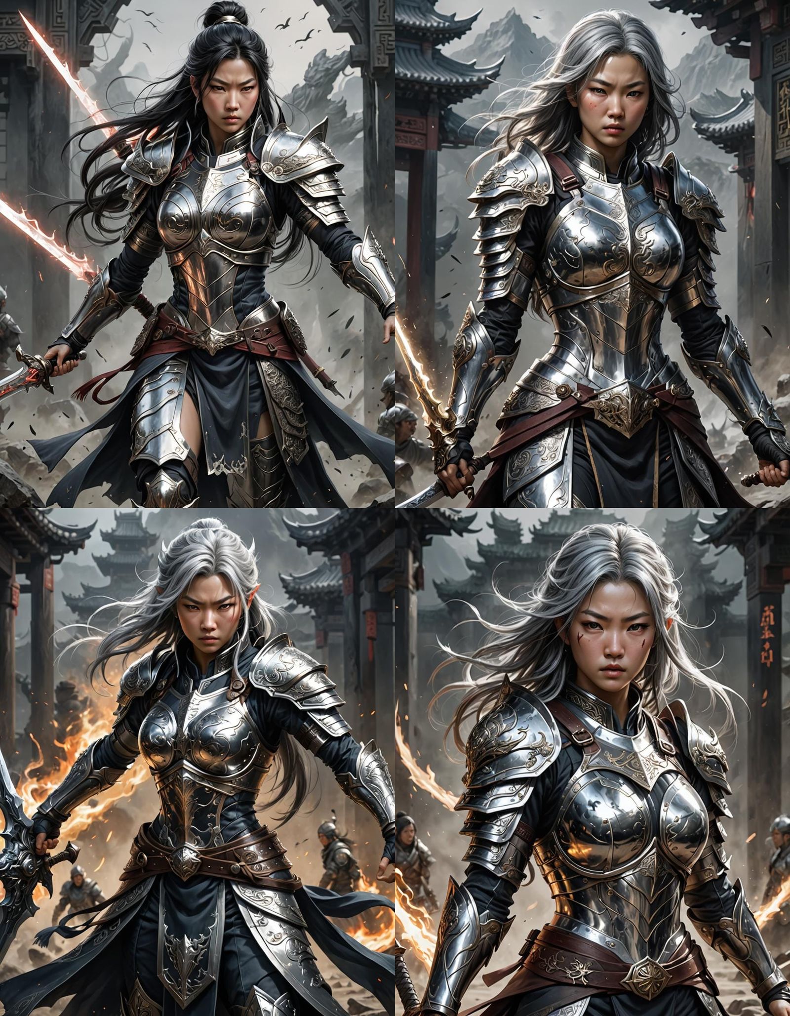 Female Asian warrior wearing intricate oriental body armor, ...