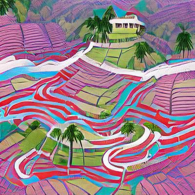 Colorful Rice Terraces in Abstract Landscape Style