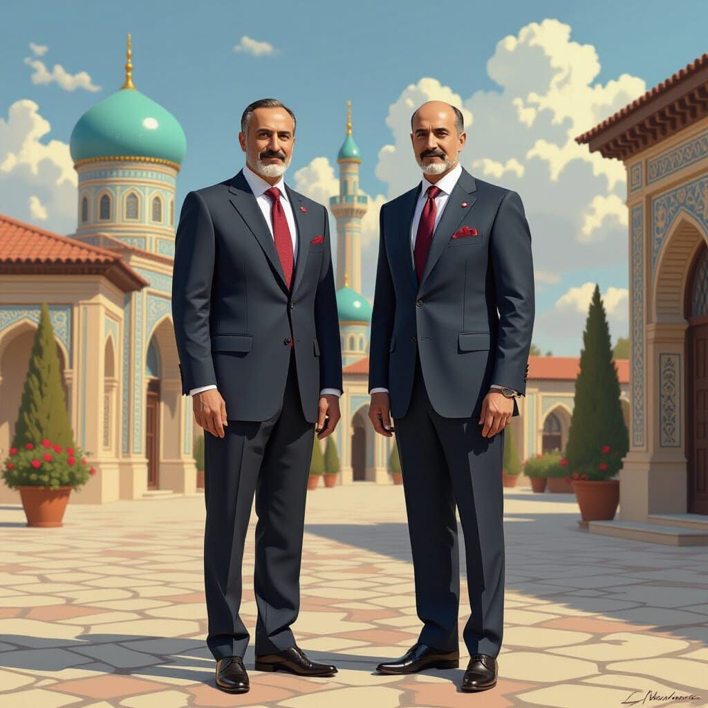 Azerbaijan President and Gentleman in Dystopian Digital Art