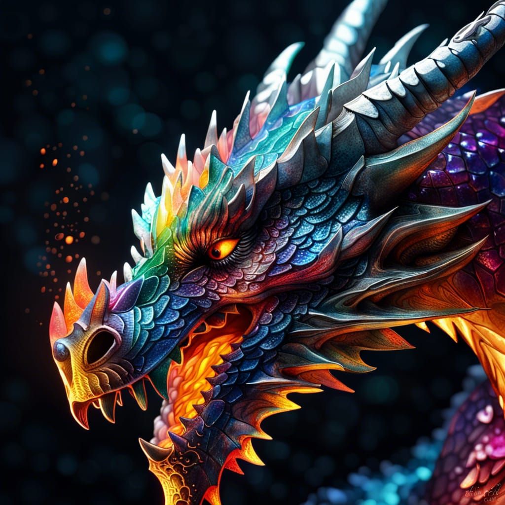 Iridescent Dragon Spitting Fire in Hyperreal Detail