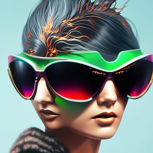 Cyborg Woman with Mirrored Sunglasses, Hyperrealistic Portra...