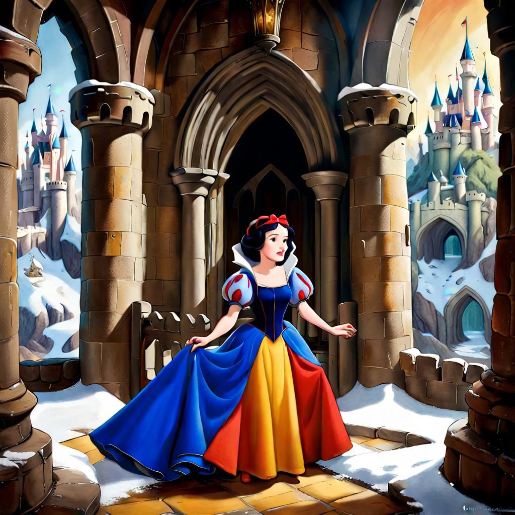 Snow White Portrait in her Castle, Detailed Matte Painting