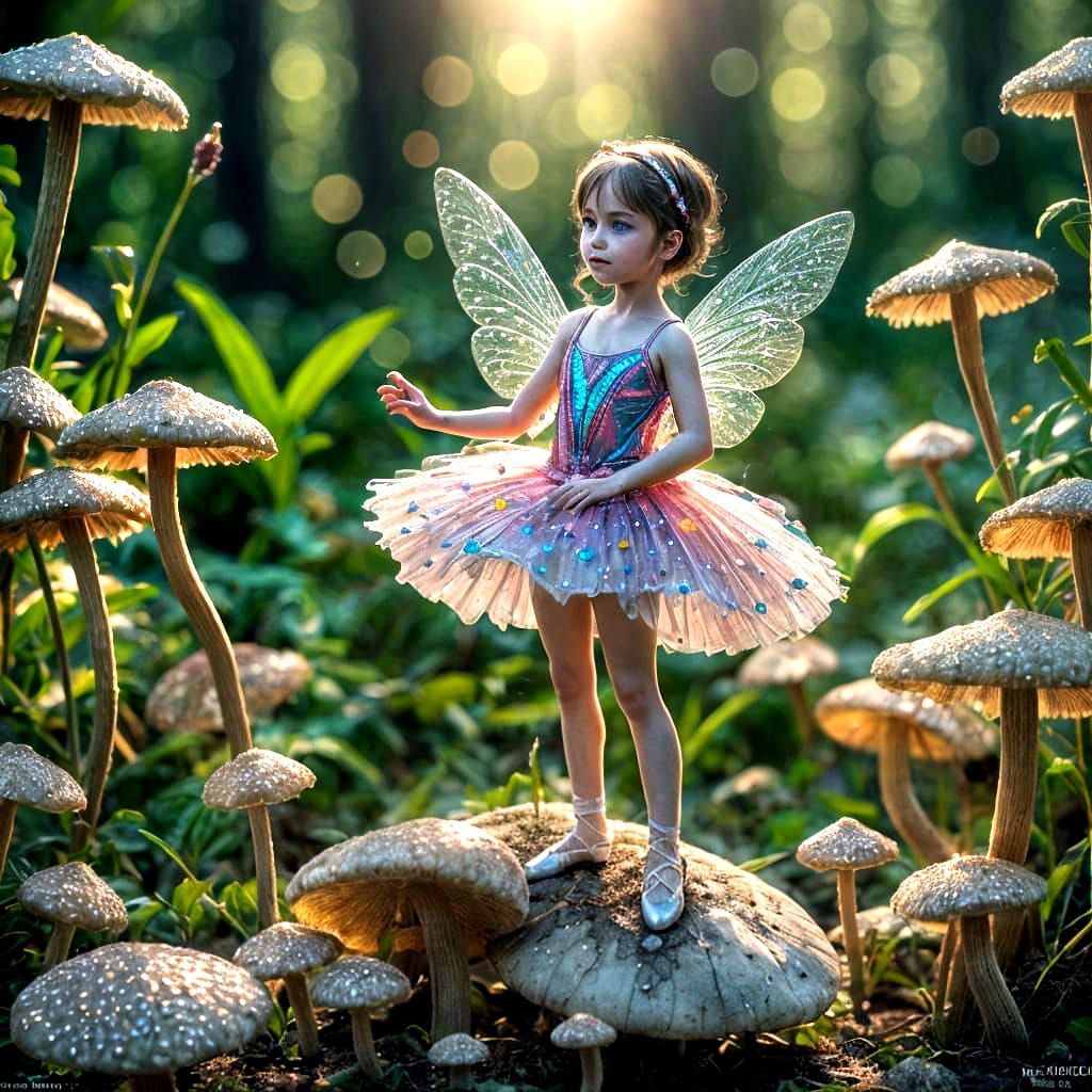 Ballerina Fairy on Mushroom: Macro Cosmic Art