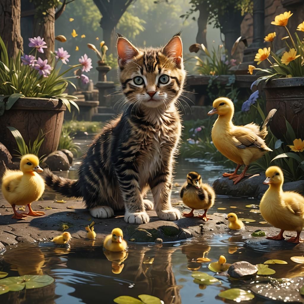 Kitten and Duckling Fantasy Concept Art