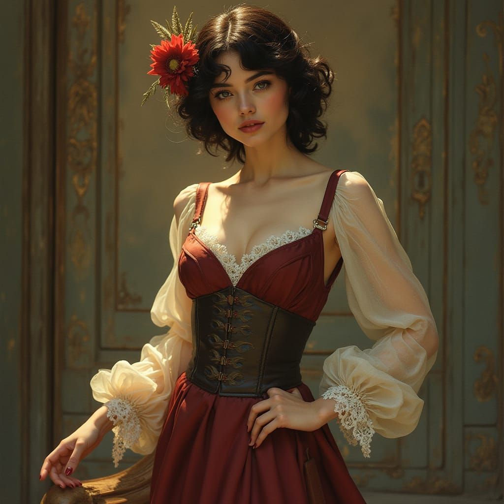 Elegant Woman Posing in Art Nouveau Style