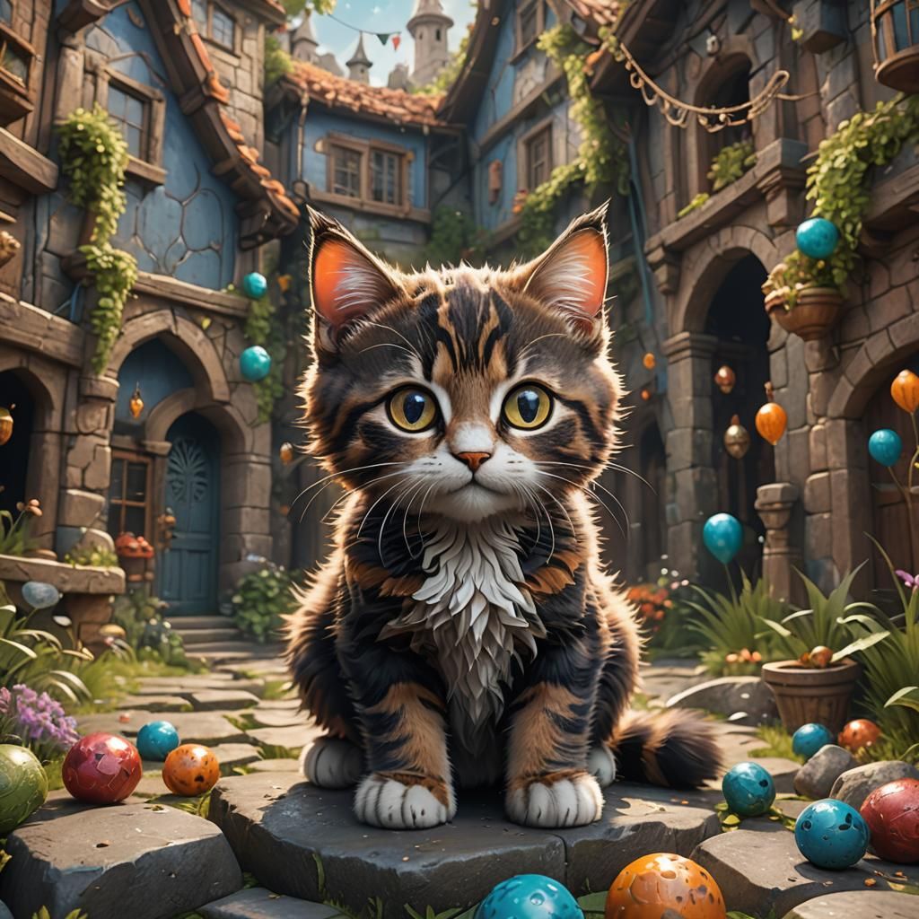 Cute Cat in Detailed Fantasy Concept Art