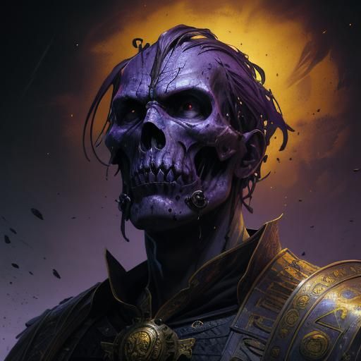Dark Fantasy Decapitated Head in Purple and Yellow