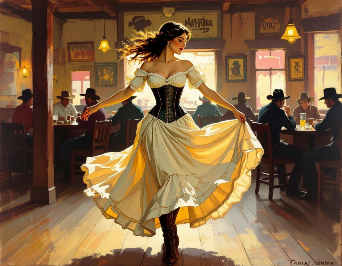 Vintage Western Saloon Dance in Art Deco Style