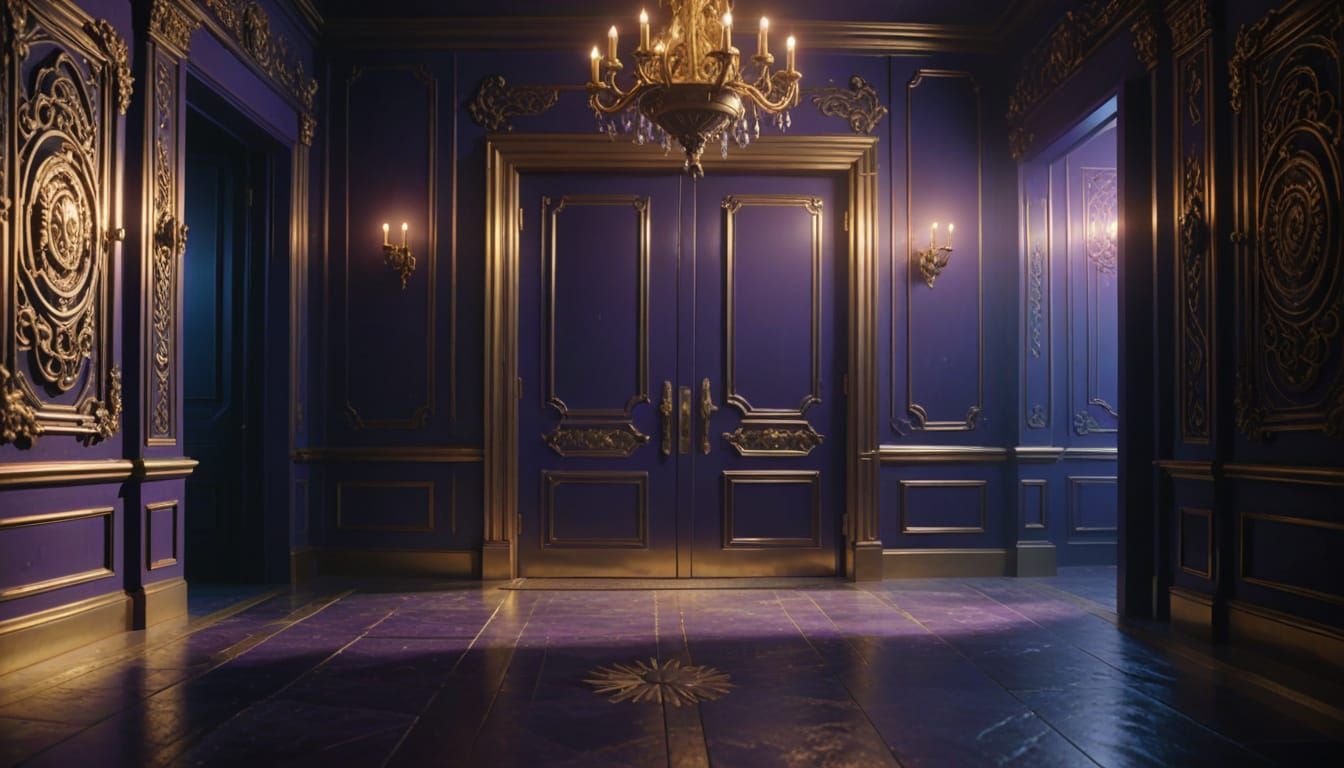 Mysterious Room with Four Doors in Cinematic Style