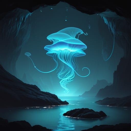 Bioluminescent Jellyfish Illuminates Dark Underwater Cavern ...
