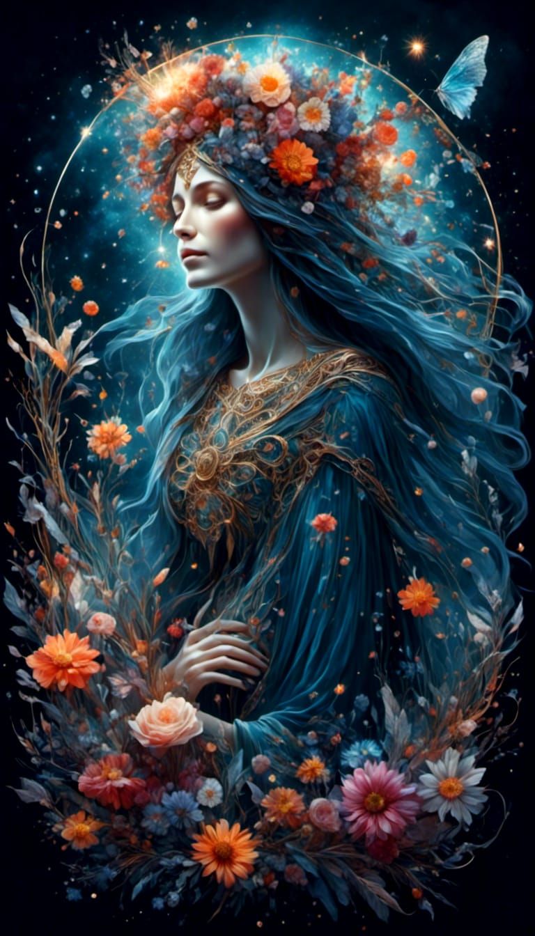 Bioluminescent Goddesses with Astral Sky