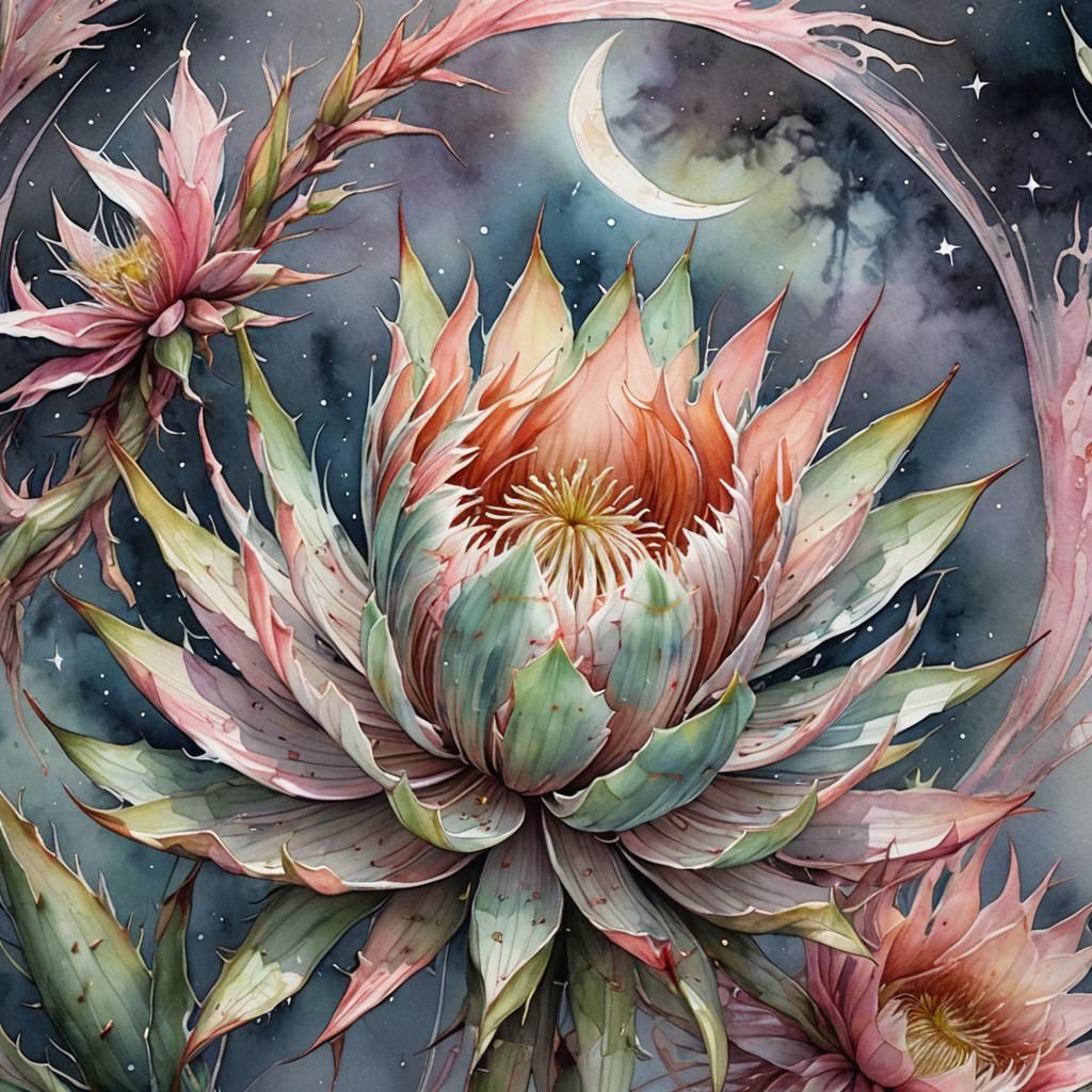 Night-Blooming Cereus Flower in Watercolor Style