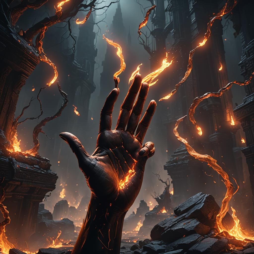 Hand Offering Ember from Darkness, Fantasy Concept Art