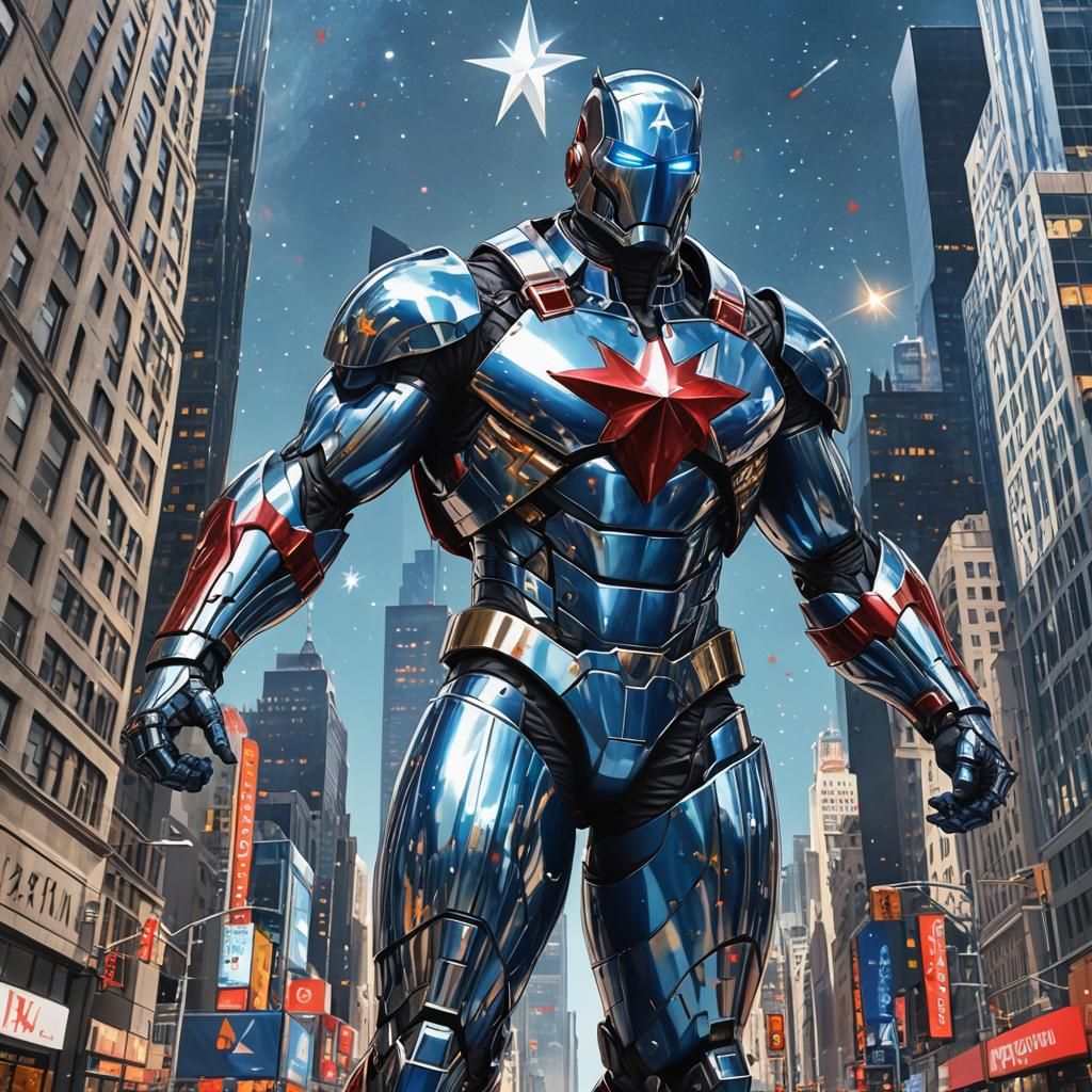 Steel in Reflective Suit, Anime-Inspired 3D Art