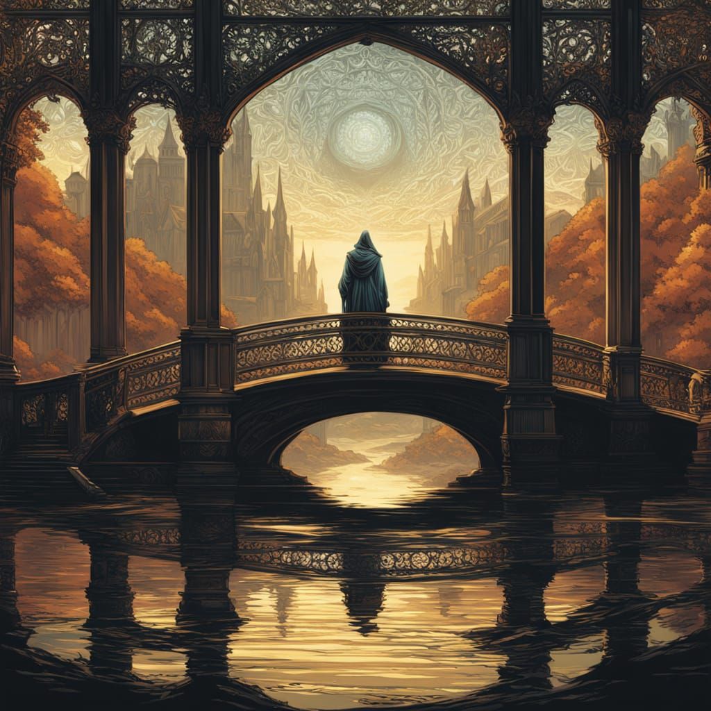 Epic Art Nouveau Bridge with Intricate Architecture