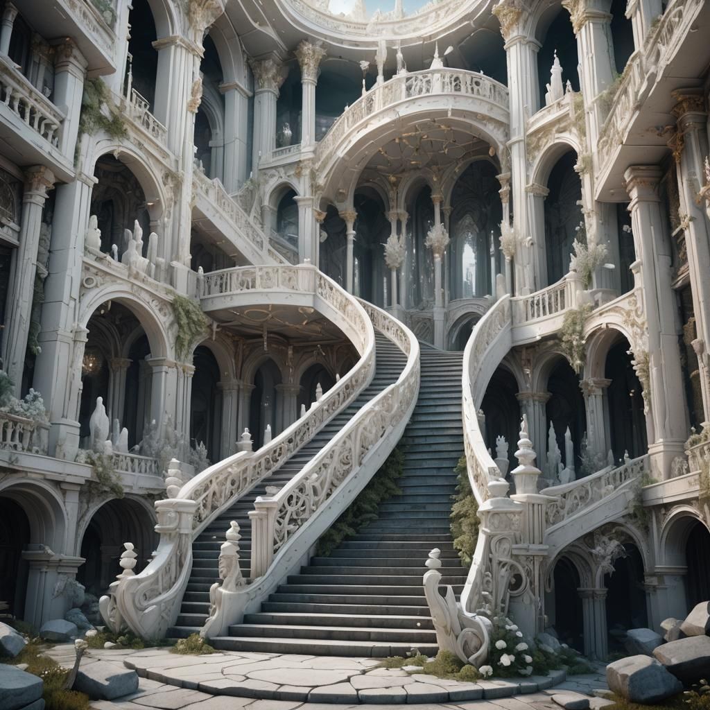 Fantastical White Tourmaline Staircase in Detailed Matte Pai...