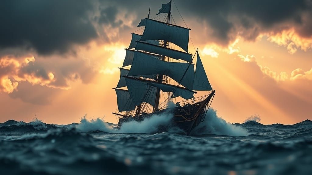 Majestic Veliero in Turbulent Stormy Seas