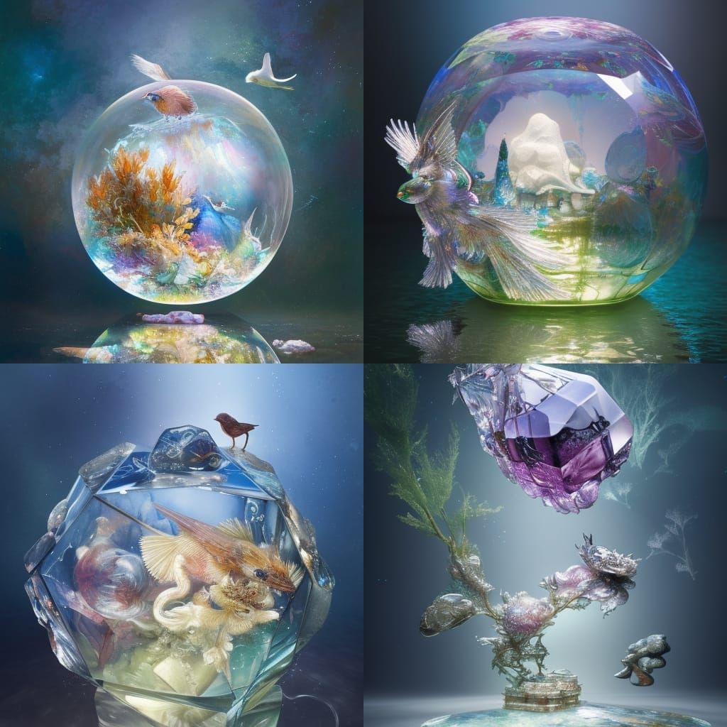 Crystal Cube on Water: Hyperdetailed 3D Artwork