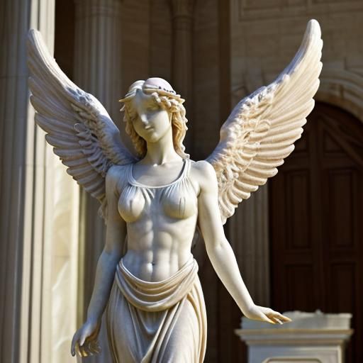 Marble Angel Statue with Wings at Mausoleum