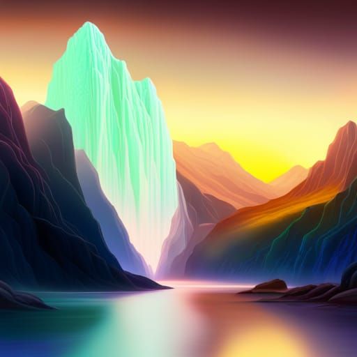 Futuristic Neon Waterfall Landscape in Twilight