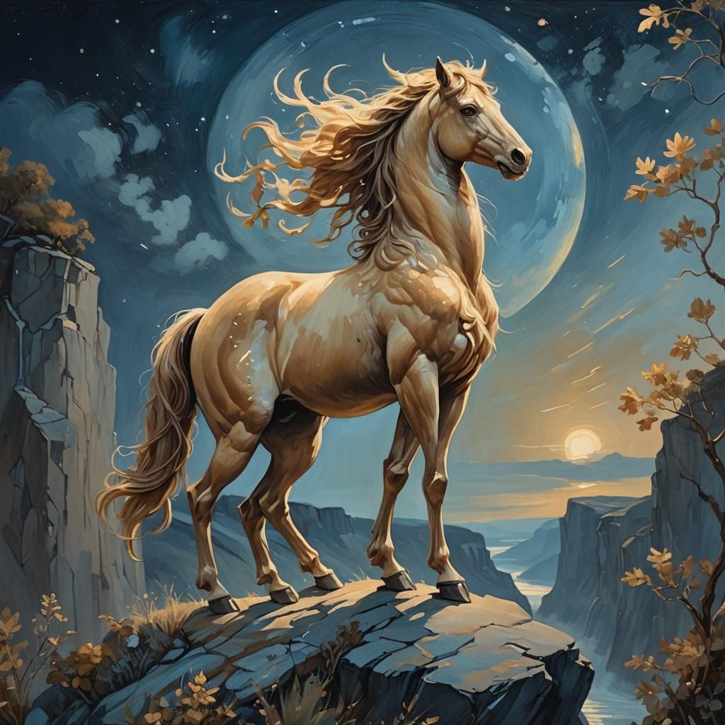 Centaur on Cliff in Dreamy Oil Painting