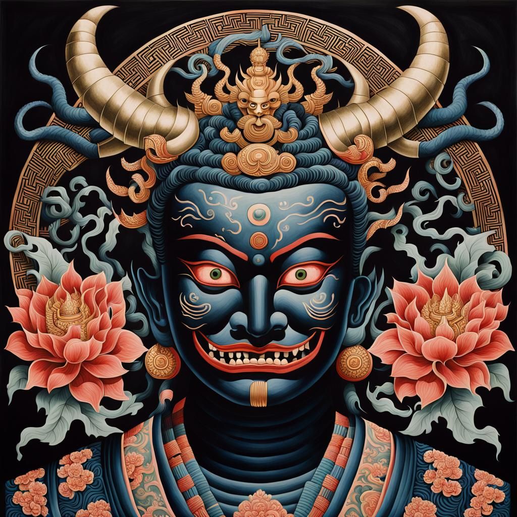 Wrathful Buddhist Deity in Dreamlike Surrealist Art