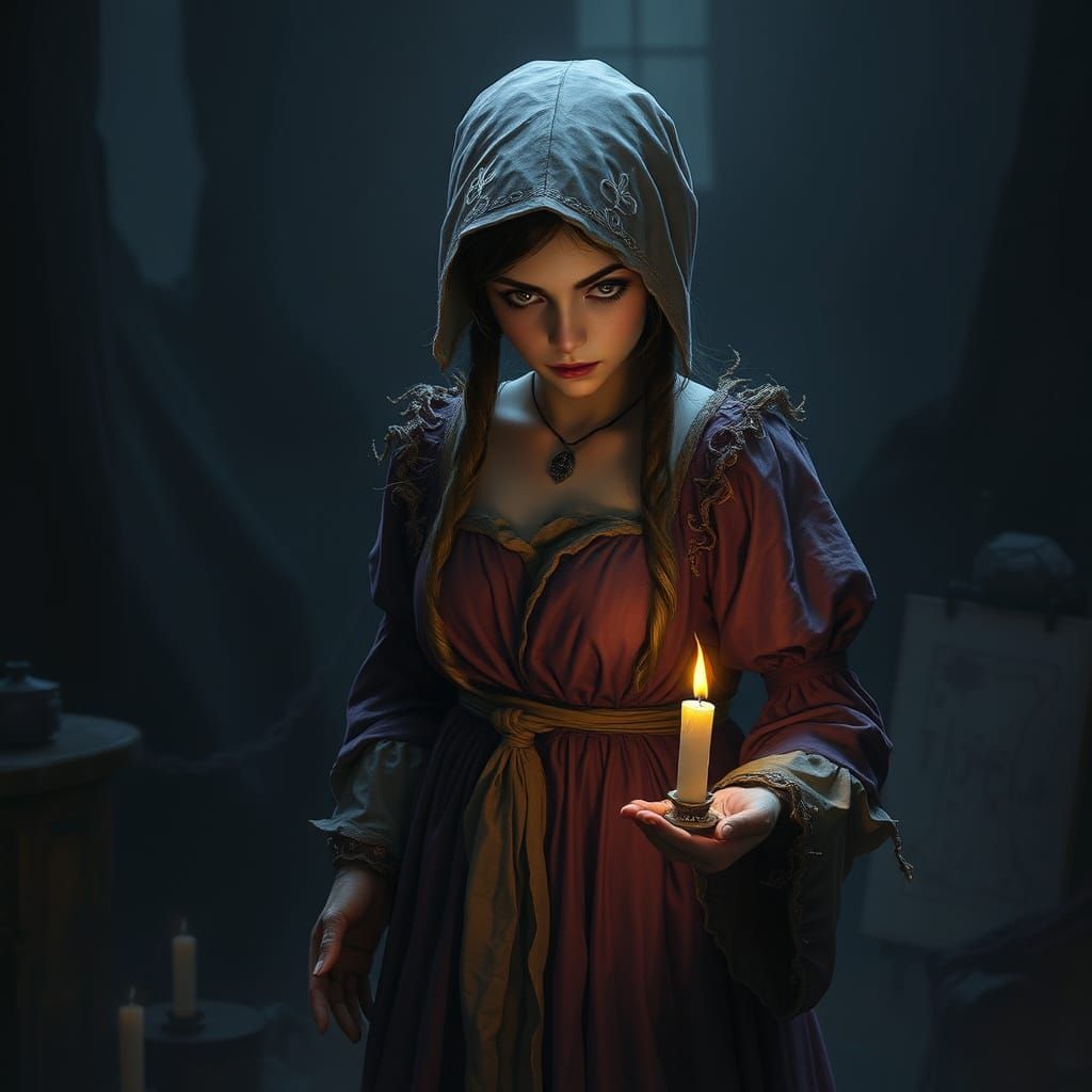 Finnish Servant Woman in Dark Fantasy Style