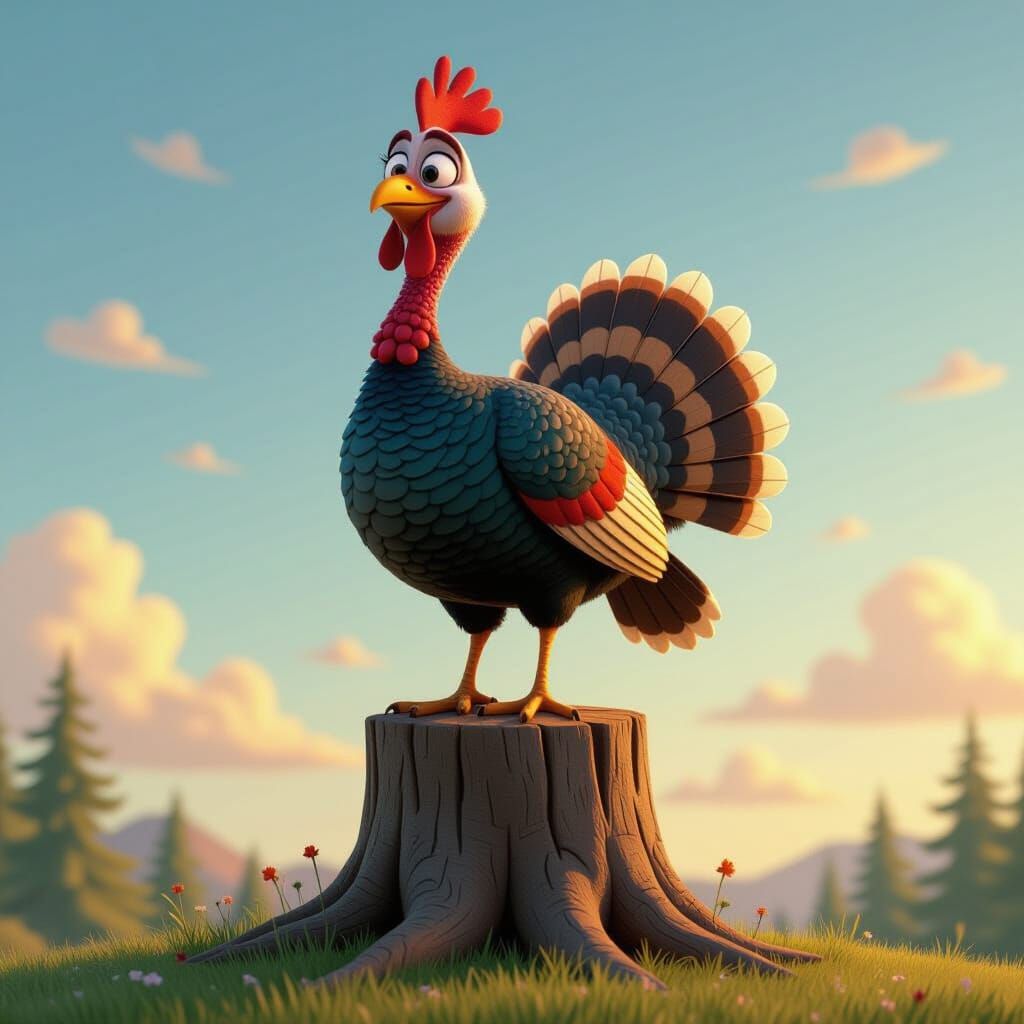 AI Art: Turkey Standing on Tree Stump