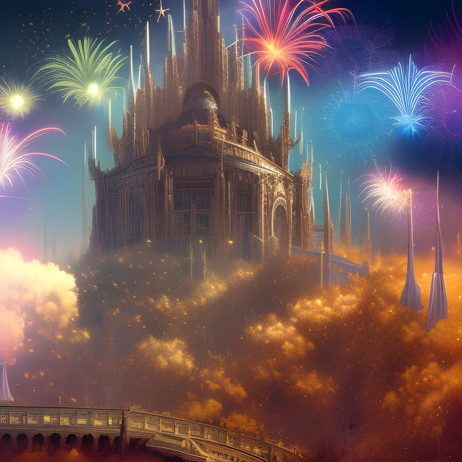 Epic Fireworks Display in Starry Sky