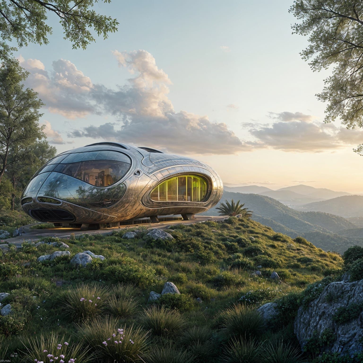 Futuristic Mobile Home with Bioluminescent Panels