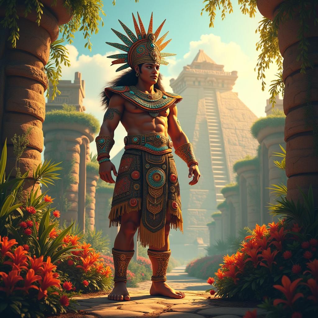 Nezahualcóyotl in Surreal Mesoamerican Garden