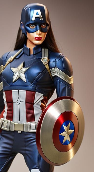 Metallic Chrome Female Captain America: Hyperrealistic Art