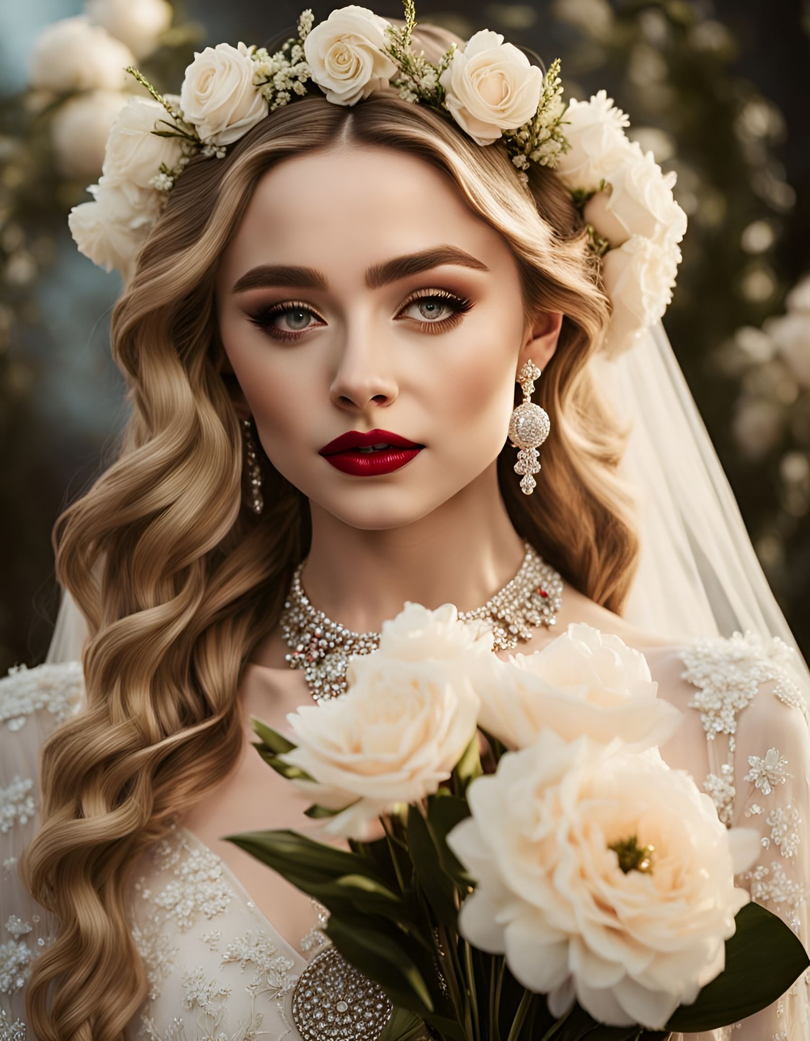 Stunning Bride with Red Pendant, Hyperrealistic Photography
