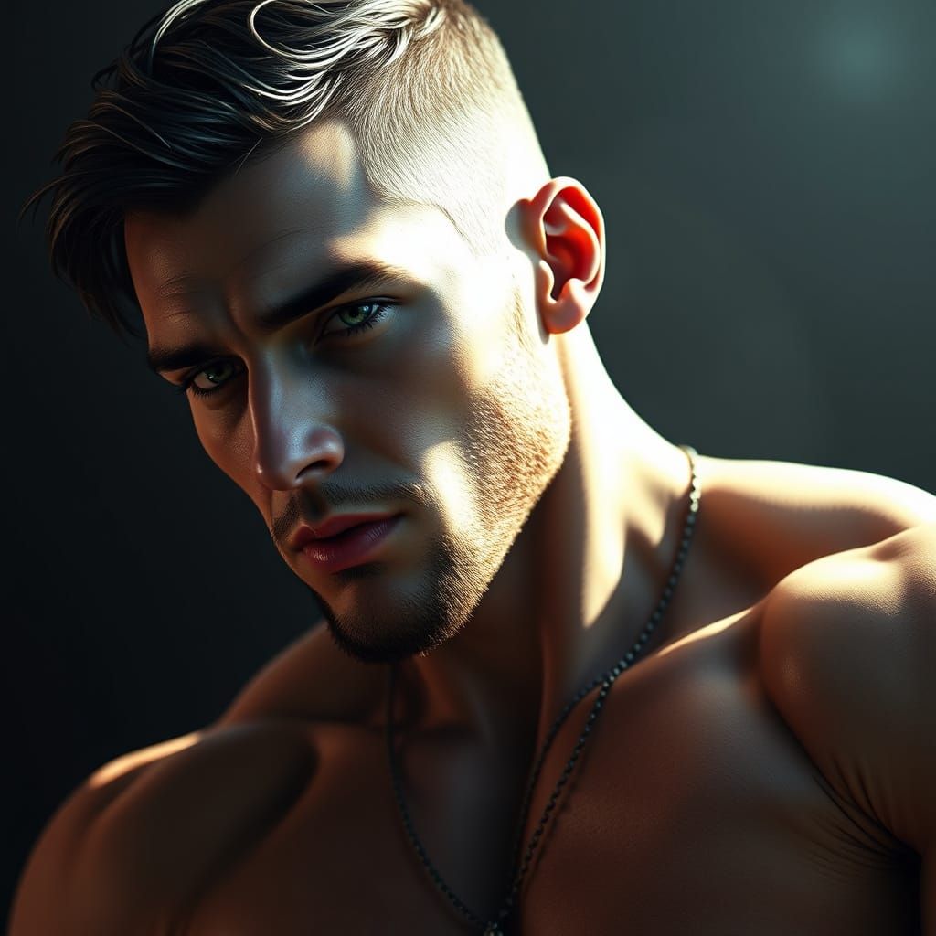 Hyperrealistic Portrait of Toned Man in Ornate Art Style