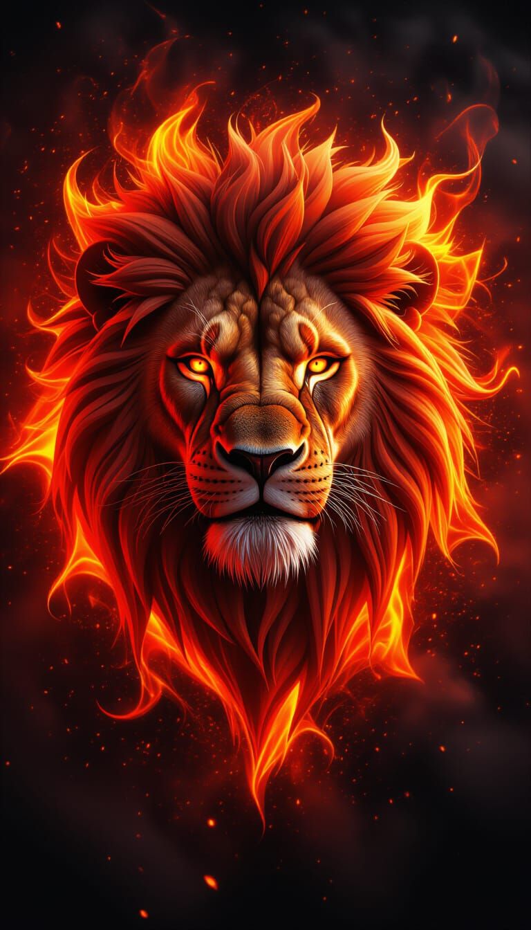 Fiery Lion with Molten Lava Texture in Elemental Style