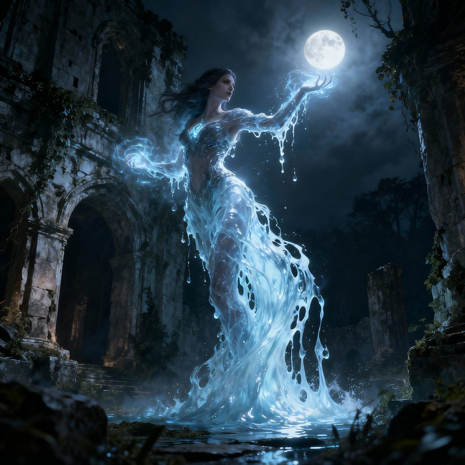 Sorceress of Liquid Moonlight Conjuring Arcane Energy